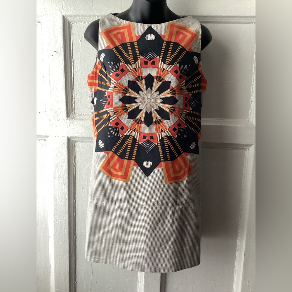 Geometric Pattern Sleeveless Shift Dress